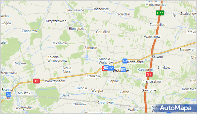 mapa Kolonia Wolanów, Kolonia Wolanów na mapie Targeo