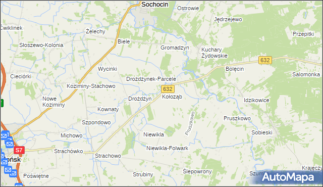 mapa Kołoząb gmina Sochocin, Kołoząb gmina Sochocin na mapie Targeo