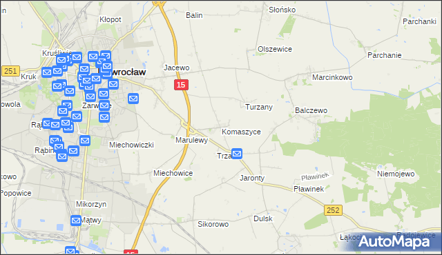 mapa Komaszyce gmina Inowrocław, Komaszyce gmina Inowrocław na mapie Targeo