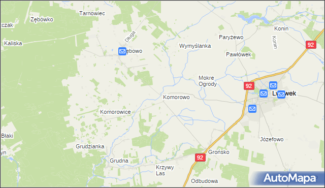 mapa Komorowo gmina Lwówek, Komorowo gmina Lwówek na mapie Targeo