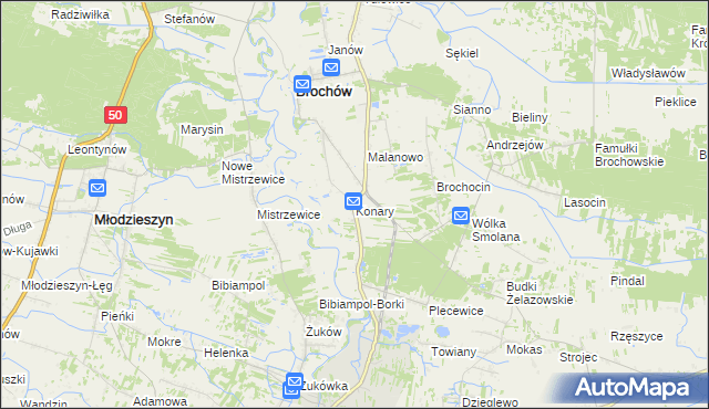 mapa Konary gmina Brochów, Konary gmina Brochów na mapie Targeo