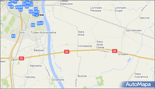 mapa Kończewice gmina Miłoradz, Kończewice gmina Miłoradz na mapie Targeo
