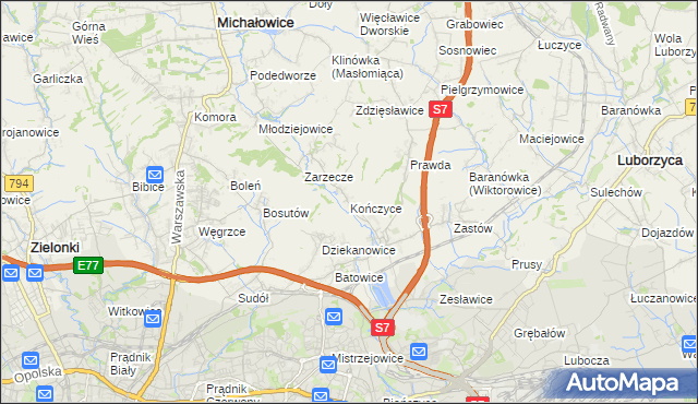mapa Kończyce gmina Michałowice, Kończyce gmina Michałowice na mapie Targeo