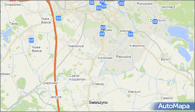 mapa Konikowo gmina Świeszyno, Konikowo gmina Świeszyno na mapie Targeo