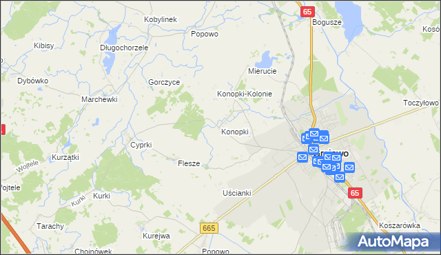 mapa Konopki gmina Grajewo, Konopki gmina Grajewo na mapie Targeo