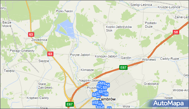 mapa Konopki-Jabłoń, Konopki-Jabłoń na mapie Targeo