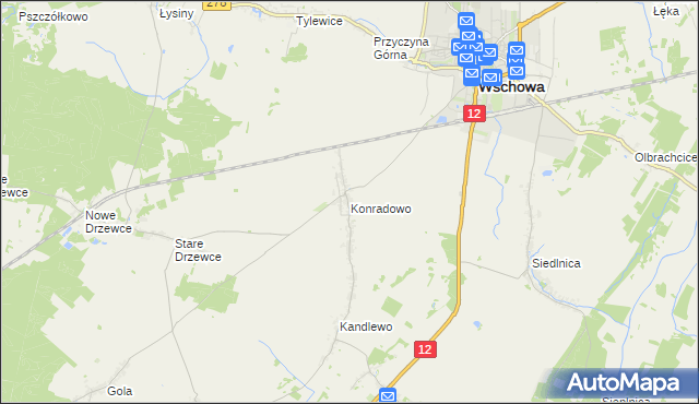 mapa Konradowo gmina Wschowa, Konradowo gmina Wschowa na mapie Targeo
