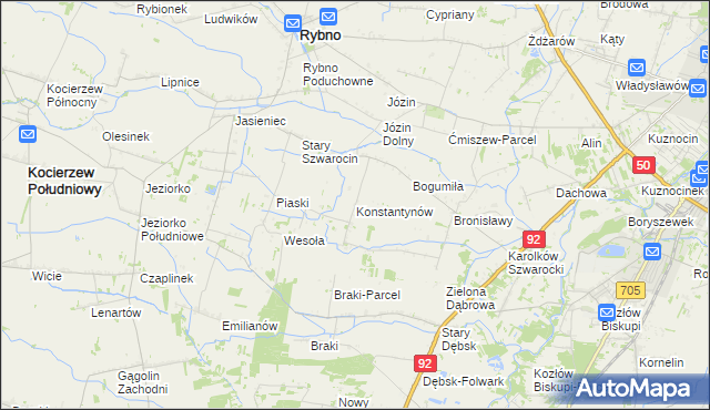 mapa Konstantynów gmina Rybno, Konstantynów gmina Rybno na mapie Targeo