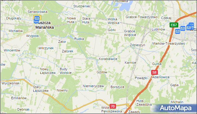 mapa Korabiewice, Korabiewice na mapie Targeo