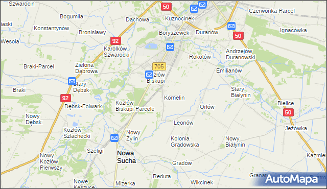mapa Kornelin gmina Nowa Sucha, Kornelin gmina Nowa Sucha na mapie Targeo