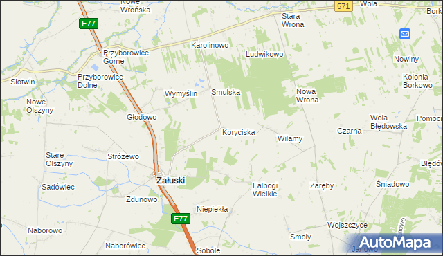 mapa Koryciska gmina Załuski, Koryciska gmina Załuski na mapie Targeo