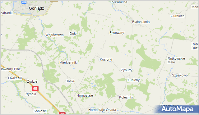 mapa Kosiorki gmina Mońki, Kosiorki gmina Mońki na mapie Targeo