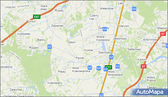 mapa Kosów gmina Lesznowola, Kosów gmina Lesznowola na mapie Targeo