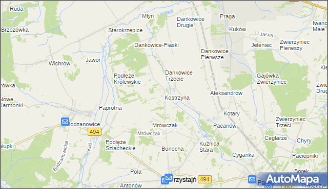mapa Kostrzyna gmina Przystajń, Kostrzyna gmina Przystajń na mapie Targeo