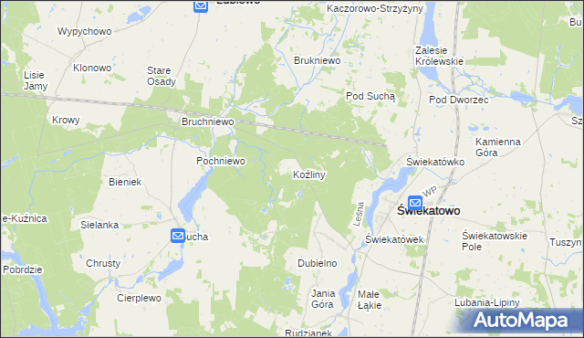 mapa Koźliny gmina Lubiewo, Koźliny gmina Lubiewo na mapie Targeo