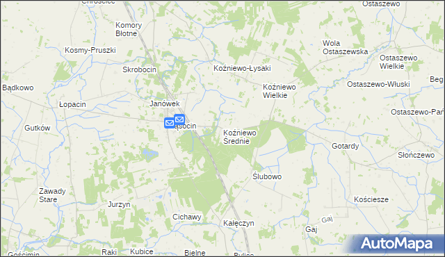 mapa Koźniewo Średnie, Koźniewo Średnie na mapie Targeo