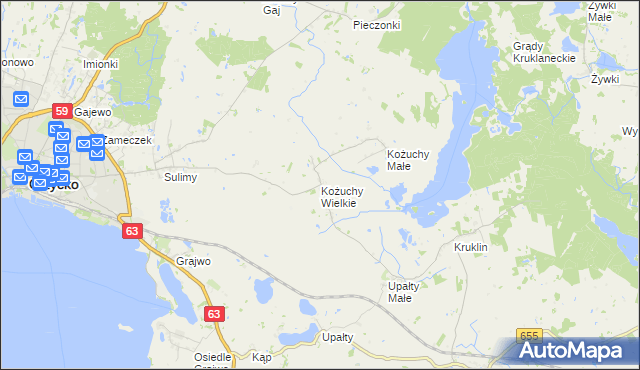 mapa Kożuchy Wielkie, Kożuchy Wielkie na mapie Targeo