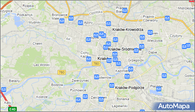 mapa Krakowa, Kraków na mapie Targeo