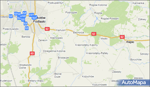 mapa Krasnodęby-Kasmy, Krasnodęby-Kasmy na mapie Targeo