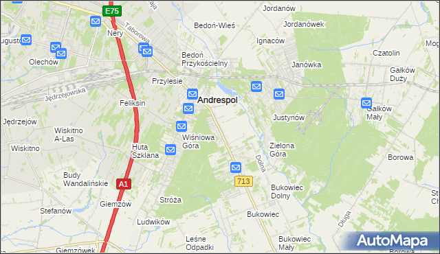 mapa Kraszew gmina Andrespol, Kraszew gmina Andrespol na mapie Targeo
