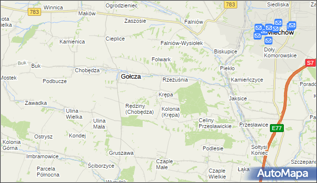 mapa Krępa gmina Gołcza, Krępa gmina Gołcza na mapie Targeo