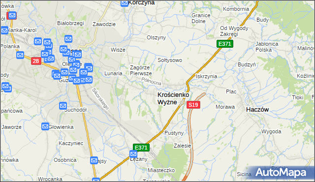 mapa Krościenko Wyżne, Krościenko Wyżne na mapie Targeo