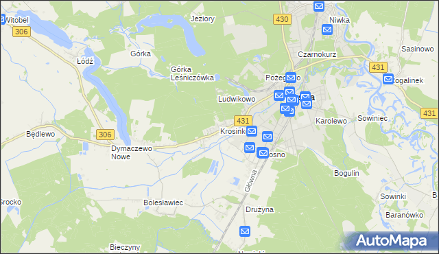 mapa Krosinko gmina Mosina, Krosinko gmina Mosina na mapie Targeo