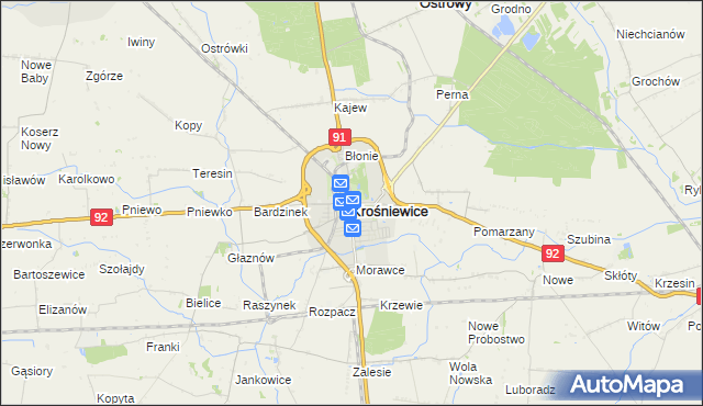 mapa Krośniewice, Krośniewice na mapie Targeo