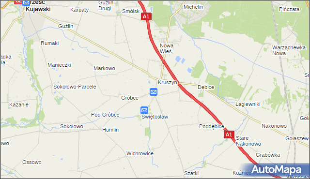mapa Kruszynek gmina Włocławek, Kruszynek gmina Włocławek na mapie Targeo