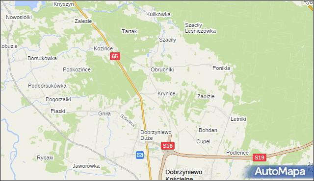 mapa Krynice gmina Dobrzyniewo Duże, Krynice gmina Dobrzyniewo Duże na mapie Targeo