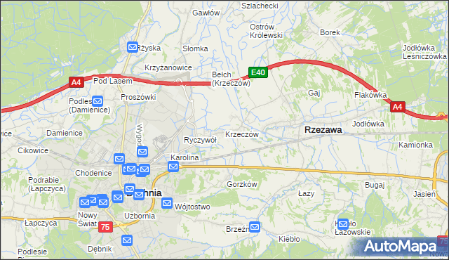 mapa Krzeczów gmina Rzezawa, Krzeczów gmina Rzezawa na mapie Targeo