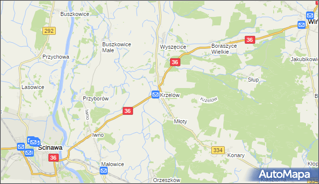 mapa Krzelów gmina Wińsko, Krzelów gmina Wińsko na mapie Targeo