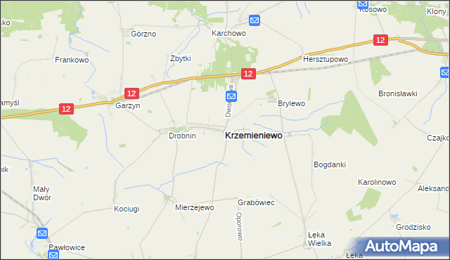 mapa Krzemieniewo powiat leszczyński, Krzemieniewo powiat leszczyński na mapie Targeo