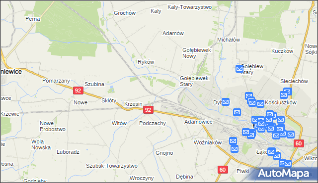 mapa Krzesinówek, Krzesinówek na mapie Targeo