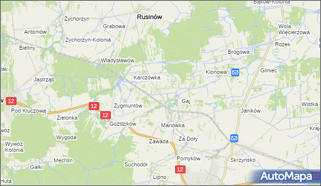mapa Krzesławice gmina Rusinów, Krzesławice gmina Rusinów na mapie Targeo