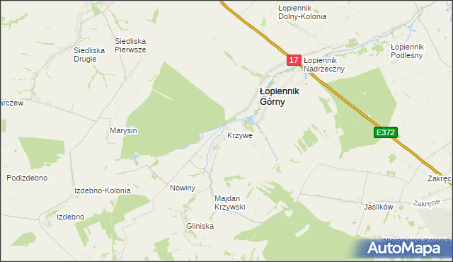 mapa Krzywe gmina Łopiennik Górny, Krzywe gmina Łopiennik Górny na mapie Targeo
