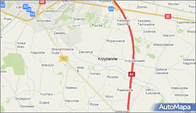 mapa Krzyżanów powiat kutnowski, Krzyżanów powiat kutnowski na mapie Targeo
