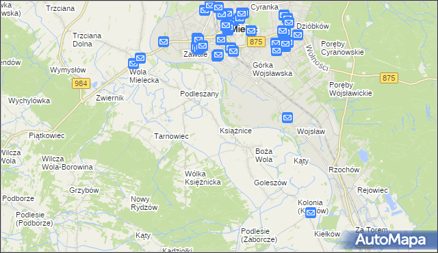 mapa Książnice gmina Mielec, Książnice gmina Mielec na mapie Targeo