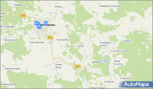mapa Kuryły gmina Michałowo, Kuryły gmina Michałowo na mapie Targeo