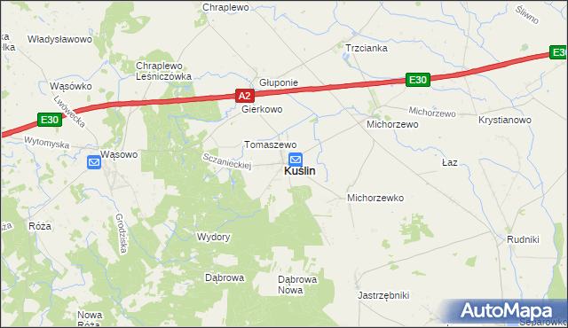 mapa Kuślin, Kuślin na mapie Targeo