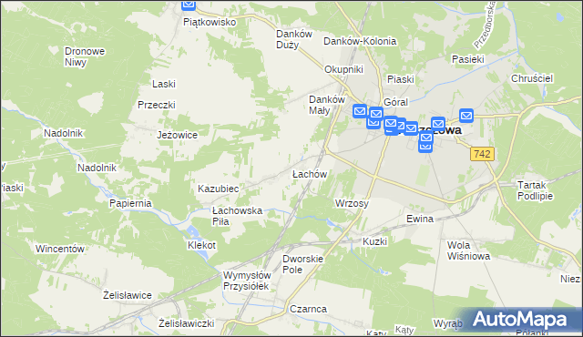 mapa Łachów gmina Włoszczowa, Łachów gmina Włoszczowa na mapie Targeo