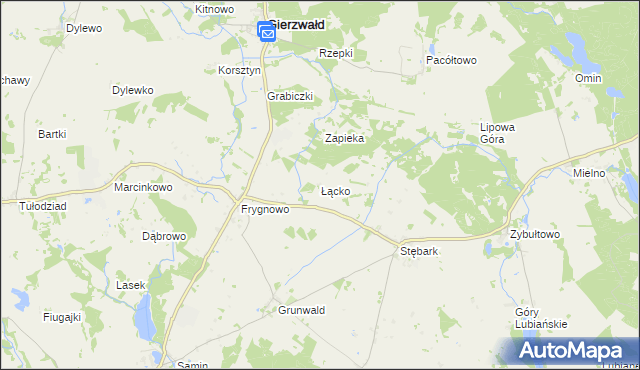 mapa Łącko gmina Grunwald, Łącko gmina Grunwald na mapie Targeo