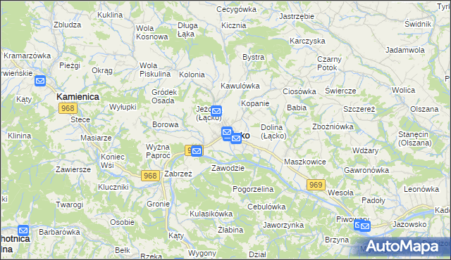 mapa Łącko powiat nowosądecki, Łącko powiat nowosądecki na mapie Targeo