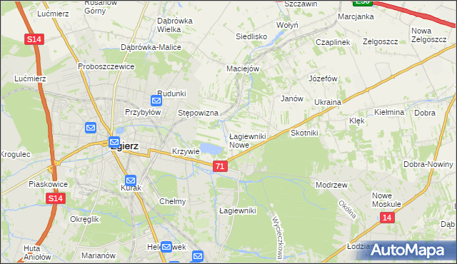 mapa Łagiewniki Nowe, Łagiewniki Nowe na mapie Targeo