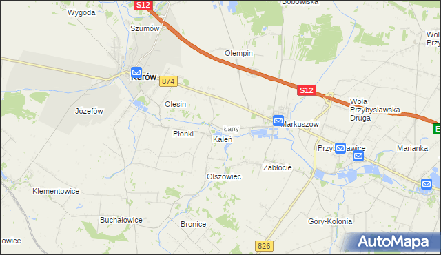 mapa Łany gmina Markuszów, Łany gmina Markuszów na mapie Targeo