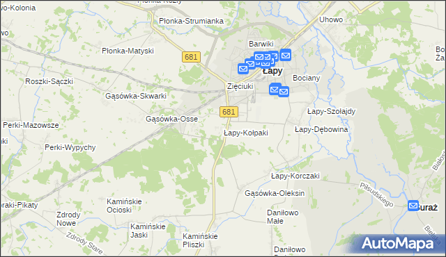 mapa Łapy-Kołpaki, Łapy-Kołpaki na mapie Targeo