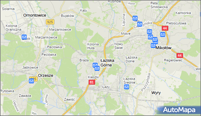 mapa Łaziska Górne, Łaziska Górne na mapie Targeo
