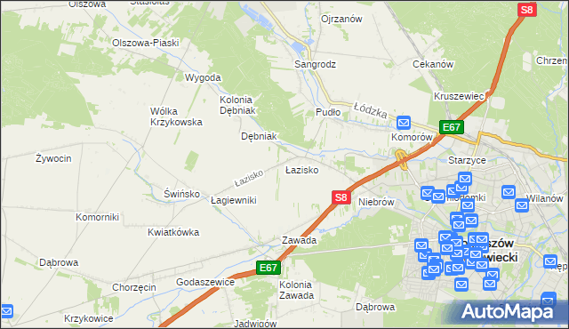 mapa Łazisko gmina Tomaszów Mazowiecki, Łazisko gmina Tomaszów Mazowiecki na mapie Targeo