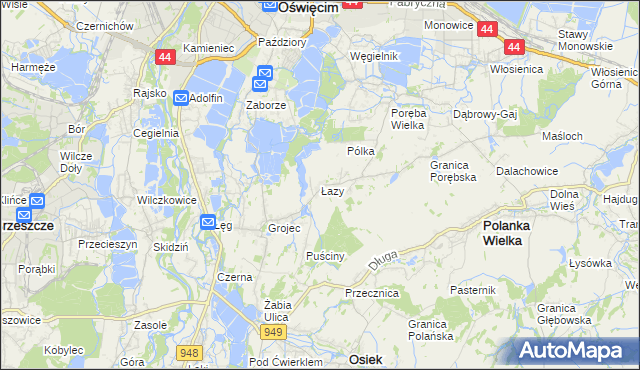 mapa Łazy gmina Oświęcim, Łazy gmina Oświęcim na mapie Targeo