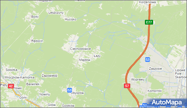 mapa Łazy gmina Szydłowiec, Łazy gmina Szydłowiec na mapie Targeo